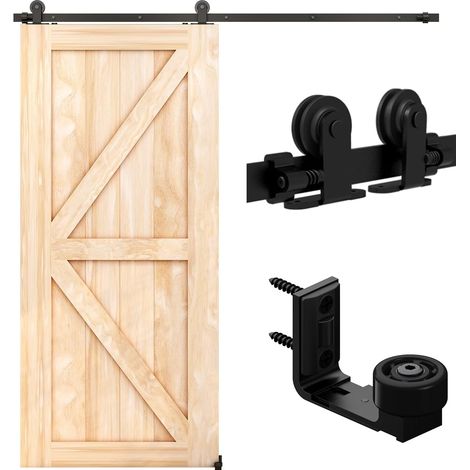 1 - Ferrure pour porte coulissante - Kit d&39accessoires - Guide au sol réglable - Charge 150 kg - Pour cuisine salle de bain - Noir - 183x91 cm (1/5)