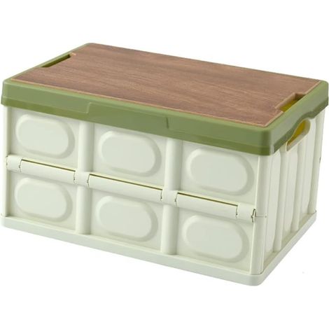 Boîte de rangement pliable en bois avec couvercle en bois PP 55 L Vert (1/5)