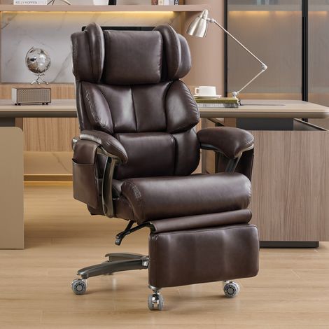 Poltrona da ufficio massaggiante 88x70x112.5 cm marrone in similpelle PU con riscaldamento, reclinabile e poggiapiedi (1/3)