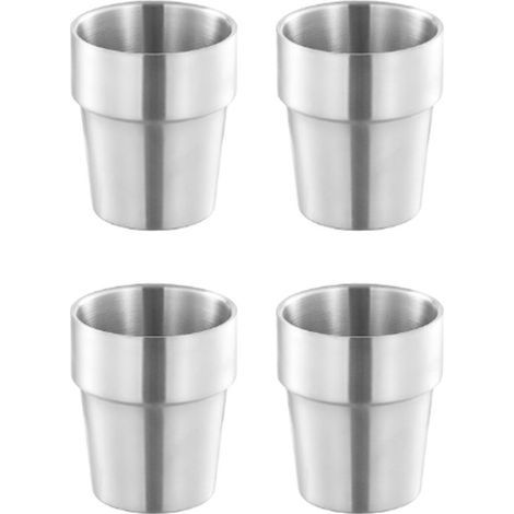 4-Piece Pack - Cups - 180ml Capacity - Drinking Cups - Coffee Cups - Stainless Steel - Silver - No Handle - Stackable - Double Walls - Reusable - Suitable for Home, Restaurants, Parties, Camping (1/5)