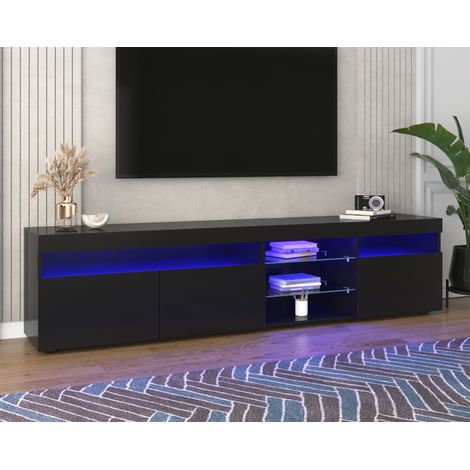 Mueble TV con Iluminación LED multicolor elegante almacenamiento 3 puertas MDF 180x35x48cm color negro (1/5)