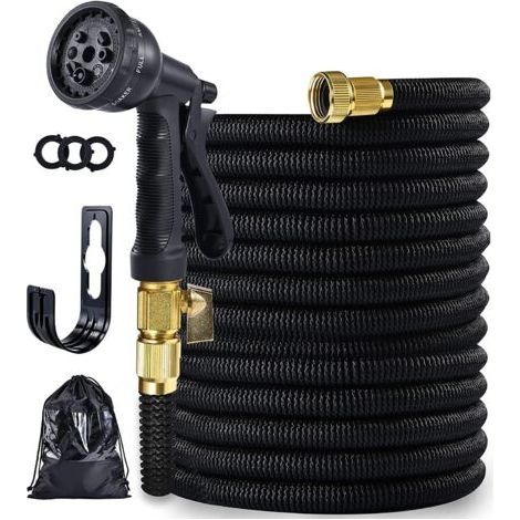 15m expandable garden hose – Reinforced natural latex – 8 spray modes – Soap container and accessories provided (1/5)