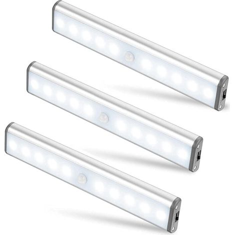 Set mit 3 x 10 LED-Leuchten, kabellos, USB-aufladbar, magnetisch, mit Bewegungssensor, 2 Beleuchtungsmodi, tragbar. Schrankleuchte, Notleuchte für Arbeitsumgebungen, [Energieeffizienzklasse A+++] (1/4)