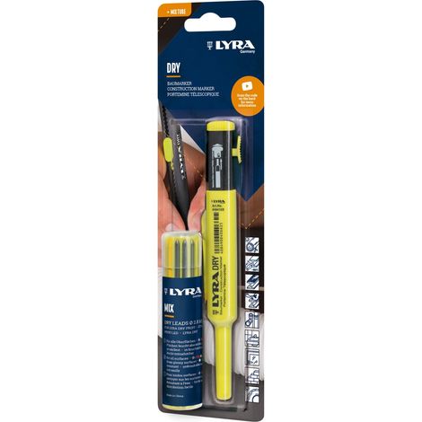 Lyra Dry 4498001 - Set di mine di ricambio, 12 colori (rosso, giallo, grafite, bianco, verde, blu), con temperino (1/5)