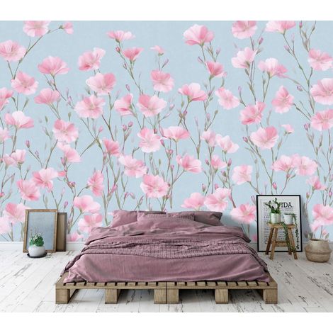 Fototapete Blumen Rosa Wiese, für Wohnzimmer und Schlafzimmer, 150 x 105 cm – Komplettset inkl. Kleister & Anleitung (1/5)