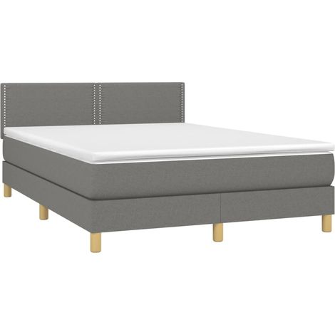 Estructura de cama LED con cabecero con somier colchón 140x200 cm tela gris oscuro TDL0208351