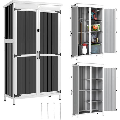 Armoire de jardin en bois et acier, 3 étagères amovibles, double porte avec fermeture métallique, 94 x 43 x 166 cm, noire (1/5)