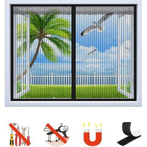 TAISHENGDA Zanzariera magnetica per finestre e porte, tenda a rete autoadesiva, zanzariera magnetica con chiusura automatica – Nera – 90 x 120 cm (1/5)