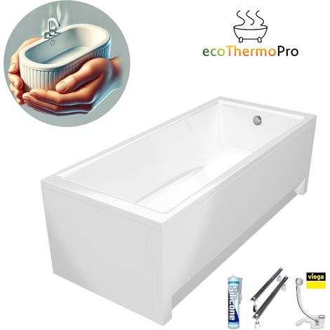 ECOLAM Badewanne Thermobadewanne TAMI 160x70 cm Komplettset Schürze Wanne mit Isolierung ecoThermoPro Wärmeschutz Acryl Rechteck Ablaufgarnitur Füße Silikon weiß (1/5)