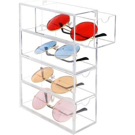 Rangement Lunettes, Organisateur Maquillage à 4 Tiroirs, Boîte De Organiseur pour Lunettes, Support D'affichage De Lunettes en Acrylique, pour Articles De Bureau De Maquillage 24,6x17,5x6,33cm (1/3)