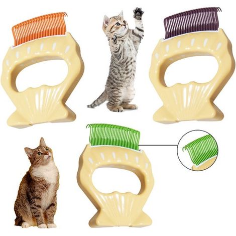 Cepillo y peine para gatos, Herramienta de aseo con forma de concha naranja, Mango cómodo para uso doméstico, Fácil de enjuagar y guardar (1/4)