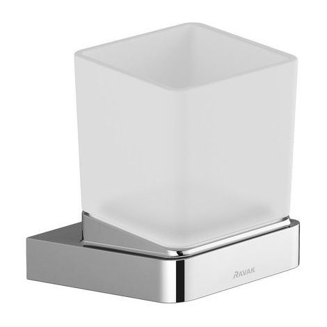 Ravak 10° - Vaso per spazzolino e dentifricio con supporto, cromo/vetro X07P321 (1/3)