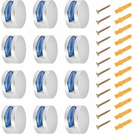 Pince de serrage 12pcs Bains Pince de Verre Clips Miroir Clips Verre en Alliage Zinc Support Mural Clip en Verre Rond pour étagère de 3-6mm d'épaisseur (1/5)