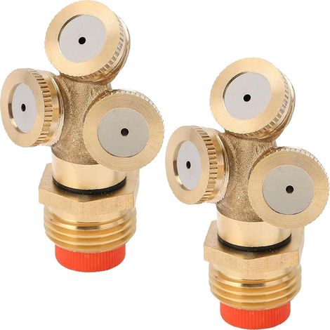 2 Pieces 3 Holes Brass Misting Nozzles, G1/2" (DN15) Spray Nozzle Misting Water Hose Fitting for Gardening and Agriculture Irrigation Sprinkler (1/5)