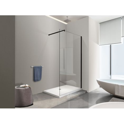 NALA Moderne begehbare Duschwand 8mm mit schwarzem Rahmen und Arm, Easy-Clean H 200 88-90