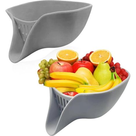 Multifunktionaler Abtropfkorb, Trichter, Silikon-Abtropfkorb, Abtropfkorb mit Trichter für Gemüse, Nudeln, Obst, Salat, Küchenutensilien (grau)