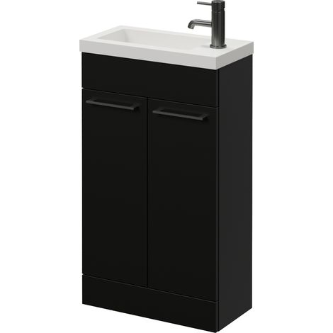 Napoli 250 Matt Black 500mm 2 Door Vanity Unit with Square Silvo Basin - 500mm - Gunmetal Grey 160mm Handle