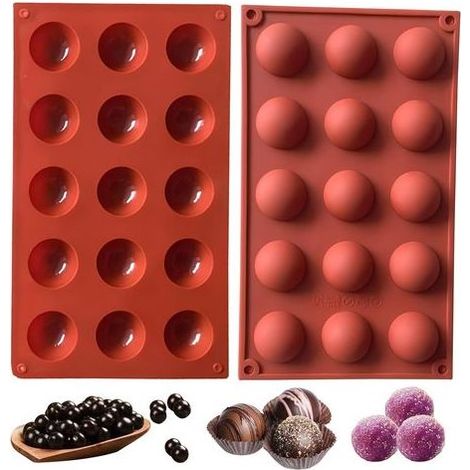 2 pièces Moule Forme Demi Sphères 15 Cavités Silicone Outil de Cuisson pour Vos Desserts au Chocolat, Bombes à la crème glacée, Mini Teacake, Bonbons, Biscuit, Gommeux, Jello (1/5)