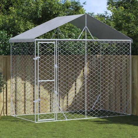 Chenil d'extérieur pour chiens Parc Enclos pour Chiens Cage Nich avec toit argenté 3x1,5x2,5 m REBSW102477 (1/5)