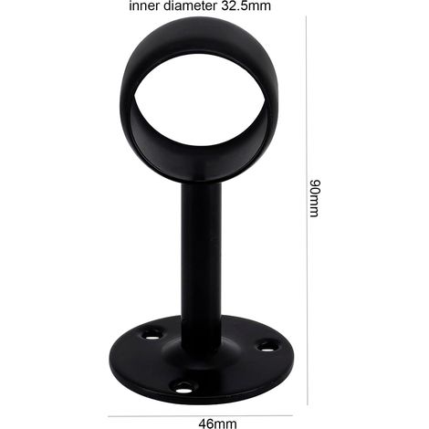 4 Supports, Tringle à rideau, Acier inoxydable, Noir, 32 mm, Plafond, Mur, Salle de bain