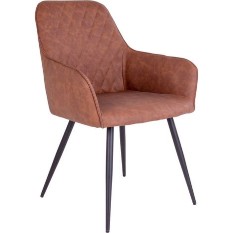 Set 2 sedie da pranzo Harbo in ecopelle marrone vintage con gambe nere