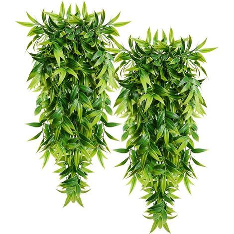 2 Piante artificiali sospese da 79 cm con foglie di bambù finte, piante sospese finte per patio, veranda, piante da esterno, decorazioni per il giardino