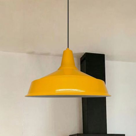 Suspension Industrielle en Métal Jaune Peint à la Main – Lustre Vintage E27 Ø41 cm pour Salon, Chambre ou Salle à Manger (1/5)