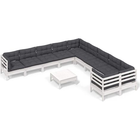 Maison Exclusive - Muebles de jardín 11 pzas y cojines blanco mad (1/5)