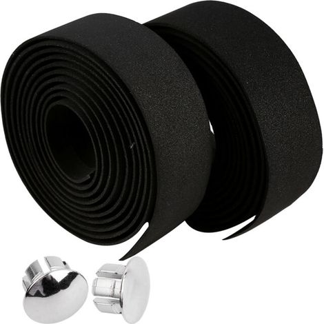 2 pièces de ruban adhésif pour guidon de vélo de route, 2 bouchons de barre (noir + blanc) (1/5)