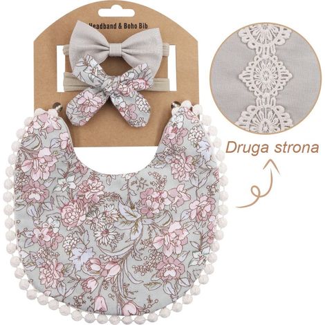 Conjunto reversible de babero y diadema estilo vintage/boho (1/5)
