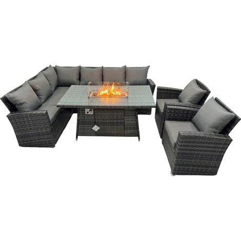 Fimous Salon de jardin exterieur en resine 8 places Table avec foyer à gaz 2 Fauteuils (1/5)
