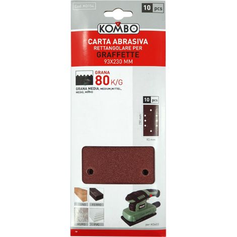 Set 10 ricambi carta abrasiva rettangolare per graffette 93x240mm grana 80 Per