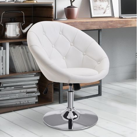 Taburete de trabajo en polipiel blanca y acero cromado, altura regulable 42-54 cm, con respaldo y función basculante (1/5)
