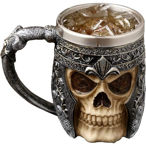 3D Crâne Tasse - Tasse en Acier Inoxydable Tasse à Boire pour Boisson, café, bière, jus de Sang, médiéval Viking Warrior Skull Armour Tasse à Boire, décor d'halloween (1/5)