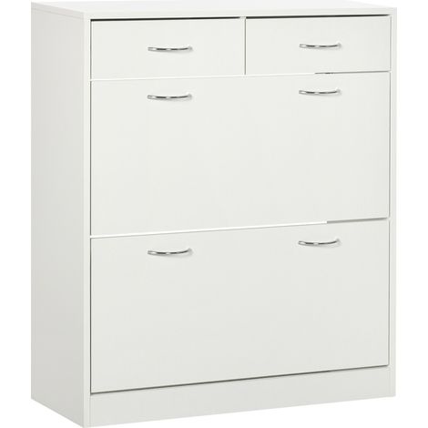 Meuble à chaussures 2 tiroirs 2 portes abattantes étagère blanc (1/5)