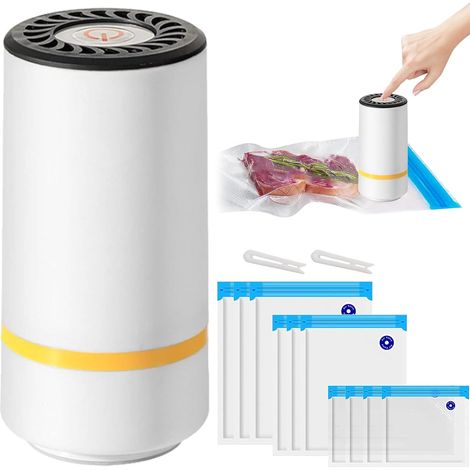 Mini Machine à Sceller Sous Vide Manuelle Chargement USB, Appareil Mise Sous Vide, 10 Sacs Réutilisables,Pompe à Vide Alimentaire Cuisine Automatique Portable pour Conservation Aliments,Fruits,Légumes (1/5)