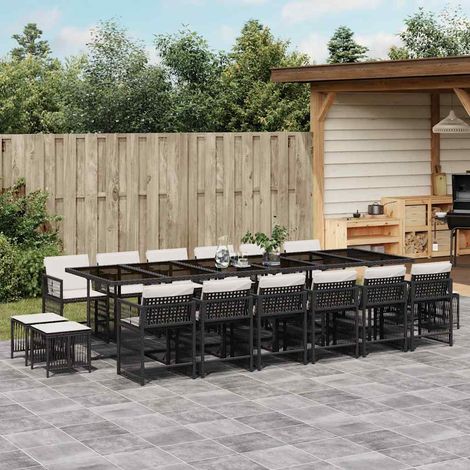 Ensemble à manger de jardin 17 pcs-Salon de jardin coussins noir résine tressée 473645 (1/5)