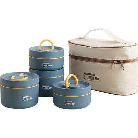 Tragbares, isoliertes Lunchbox-Set mit mehreren Fächern für Picknicks – 3 Fächer – Blau (1/5)