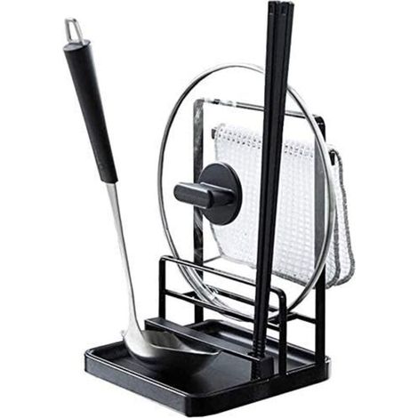 Porte-couvercle de casserole Support organisateur de cuisine Support de couvercle pour ustensiles de cuisine Noir (taille: 15 x 15 x 21 cm)