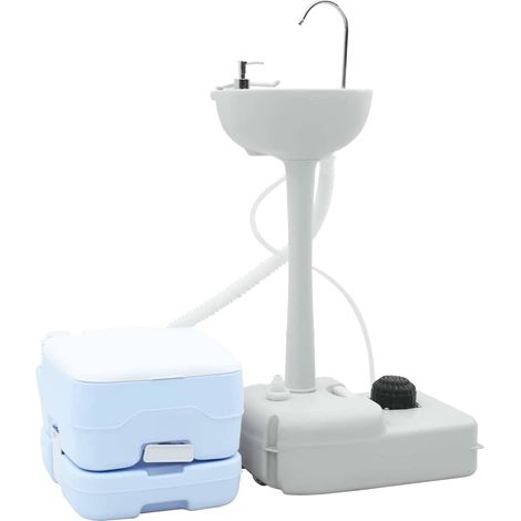 Kit de Toilettes de Camping 2 pcs Bleu et Blanc