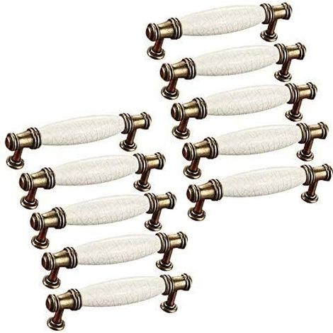 Poignées de Meuble en Céramique, Style Bâton, Distance 128 mm, pour Porte d'Armoire et Cuisine – Vis Incluses