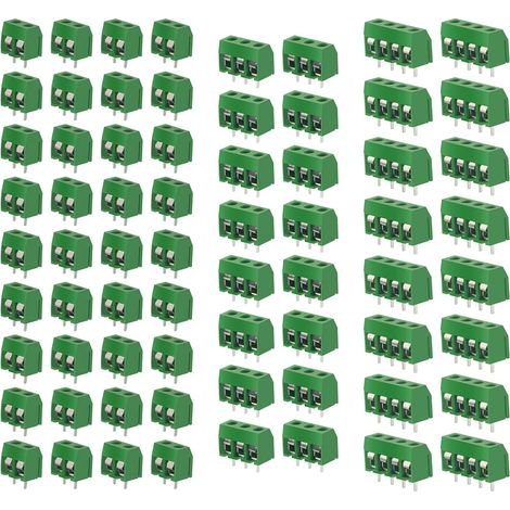 150 Pièces 5mm PCB Vis Connecteur, Bornier à Souder Vert, 2/3/4 Broches Bornier à Vis de PCB Circuit Imprimé (1/5)