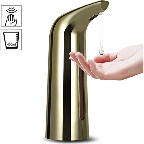 Dispensador automático de gel hidroalcohólico de 400 ml，dispensador de jabón infrarrojo sin contacto，apto para loción líquida，dorado