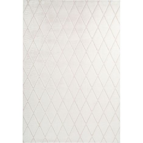 Tapis Shaggy Géométrique "Vivica" Blanc & Crème 80 x 250 cm (1/4)