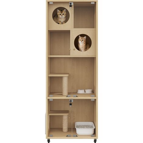 Casa per gatti 60x50x156 cm in MDF e vetro naturale con ruote e serratura - CHICFURN (1/5)