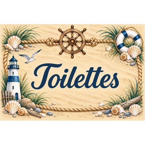 Plaque Toilettes 20 x 15 cm décoration marine porte WC (1/2)
