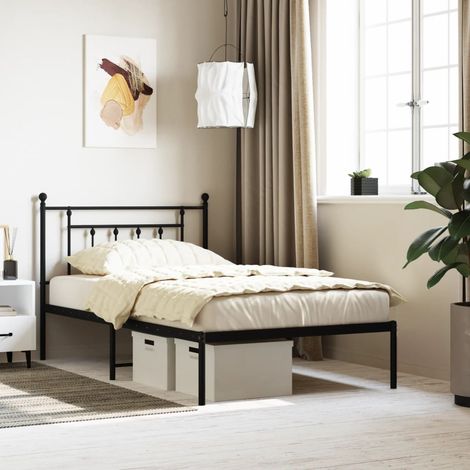 Lit adulte avec tête de lit pour Couchage,Cadre de lit métal noir 100x200 cm -BV58884 (1/5)