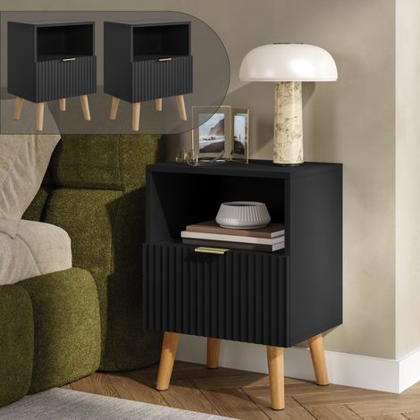 Set di 2 Comodini Nand con Cassetto e Vano Aperto 55x40x30 cm Nero [en.casa] (1/5)