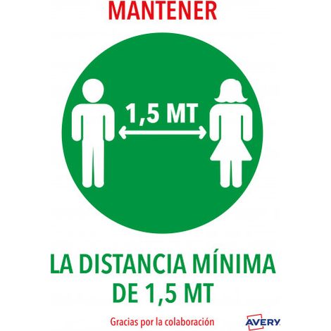Señal adhesiva avery mantener distancia minina de 1,5 mt din a4 resistente a los rayos uv pack de 2 unidades (1/4)