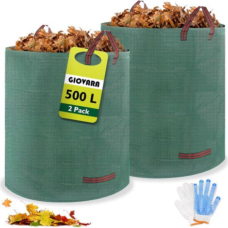 QAZQA Lot de 2 sacs poubelle de jardin de 500 l, imperméables et résistants, avec poignées, pliables et réutilisables (1/5)